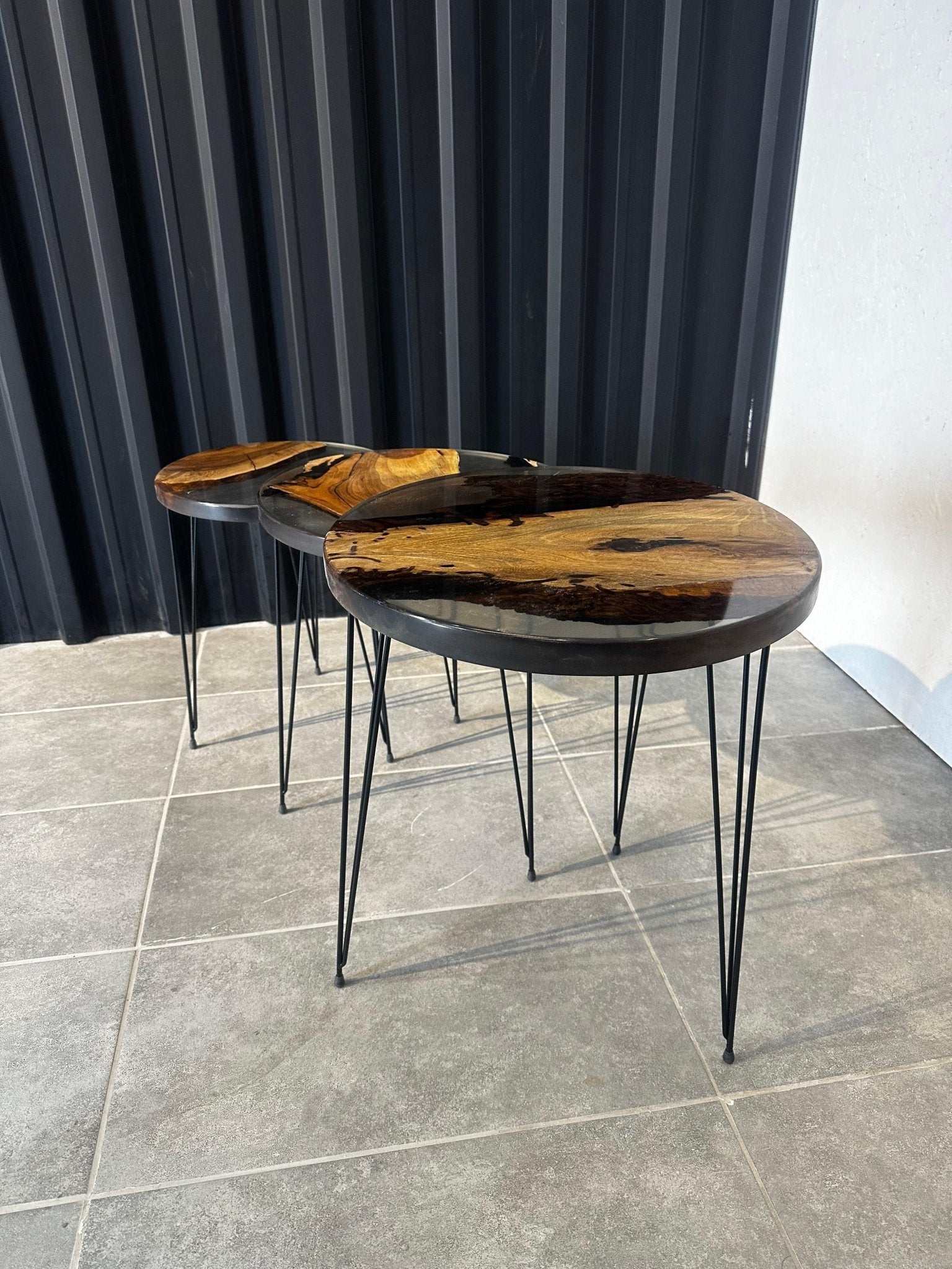 Kaffeeservice Epoxidharz Walnussholz - 3 Unikate in klarer Harzoptik