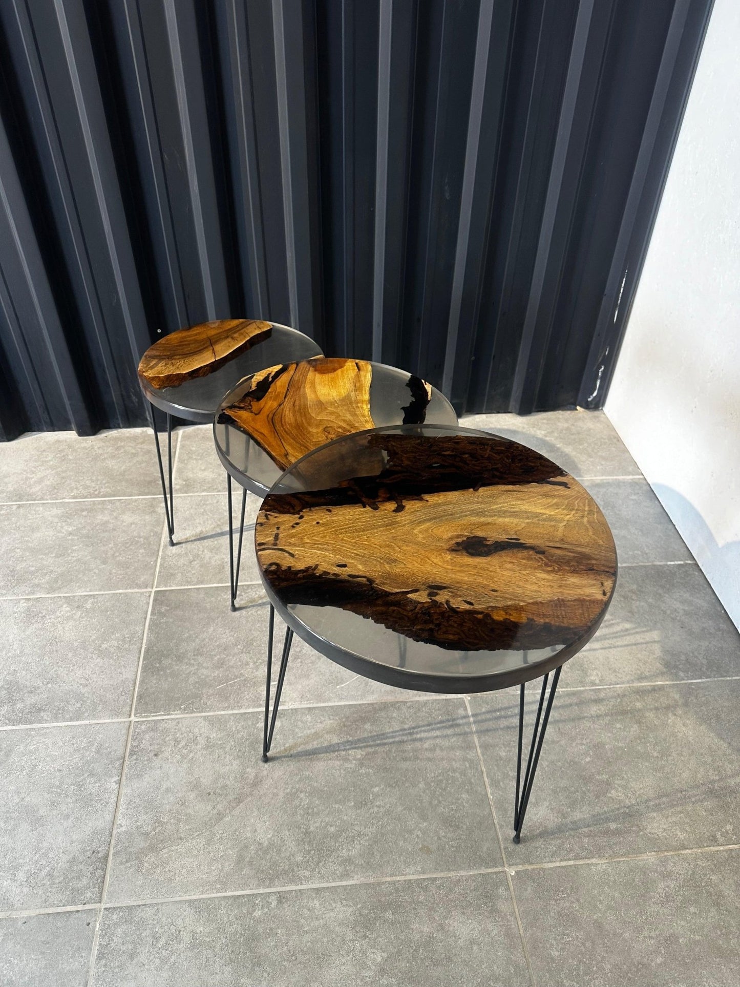 Coffee set Epoxide resin walnut wood - 3 unique pieces with a clear resin look - Elite Wood - Live edge dining table