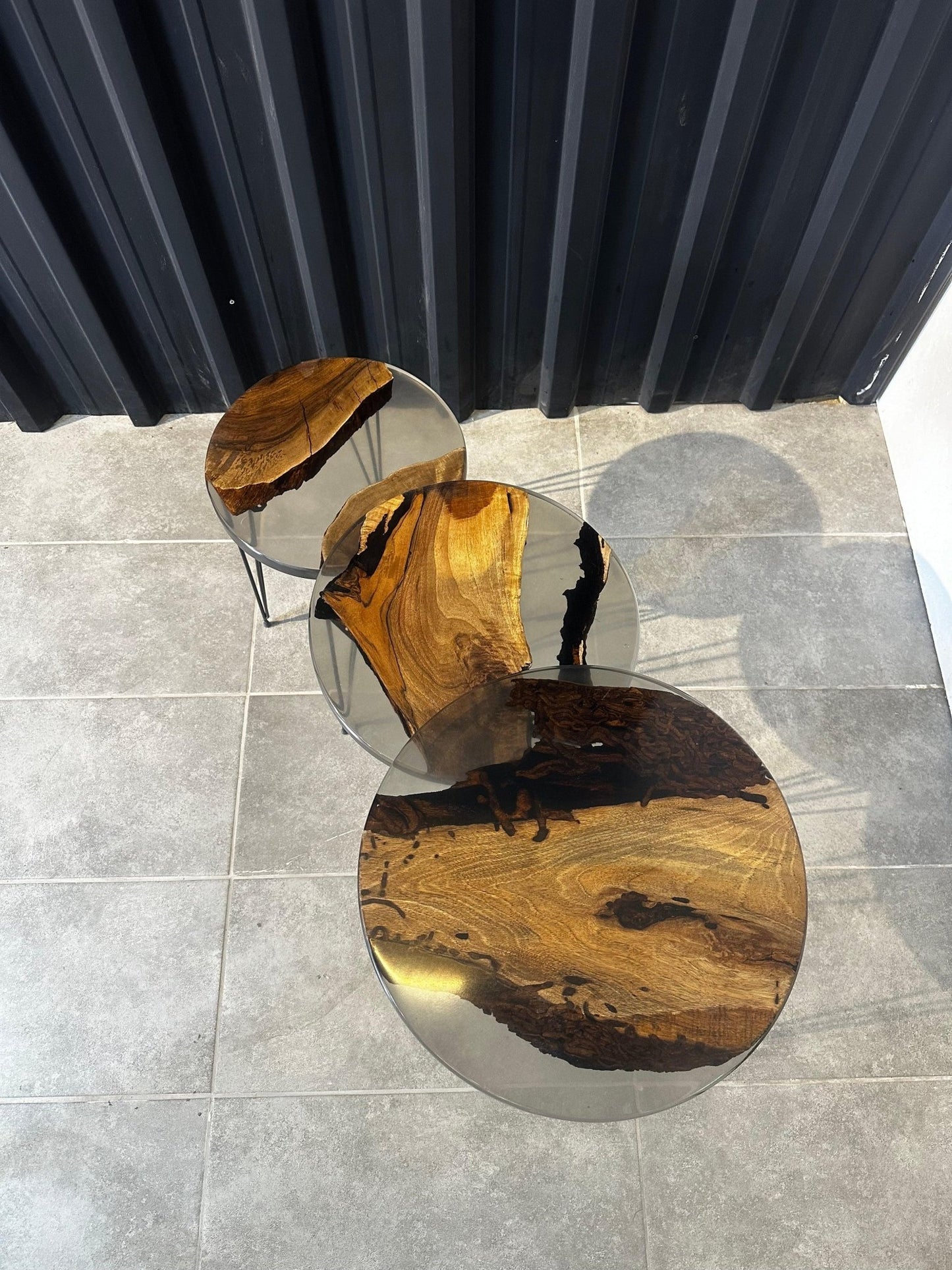 Coffee set Epoxide resin walnut wood - 3 unique pieces with a clear resin look - Elite Wood - Live edge dining table