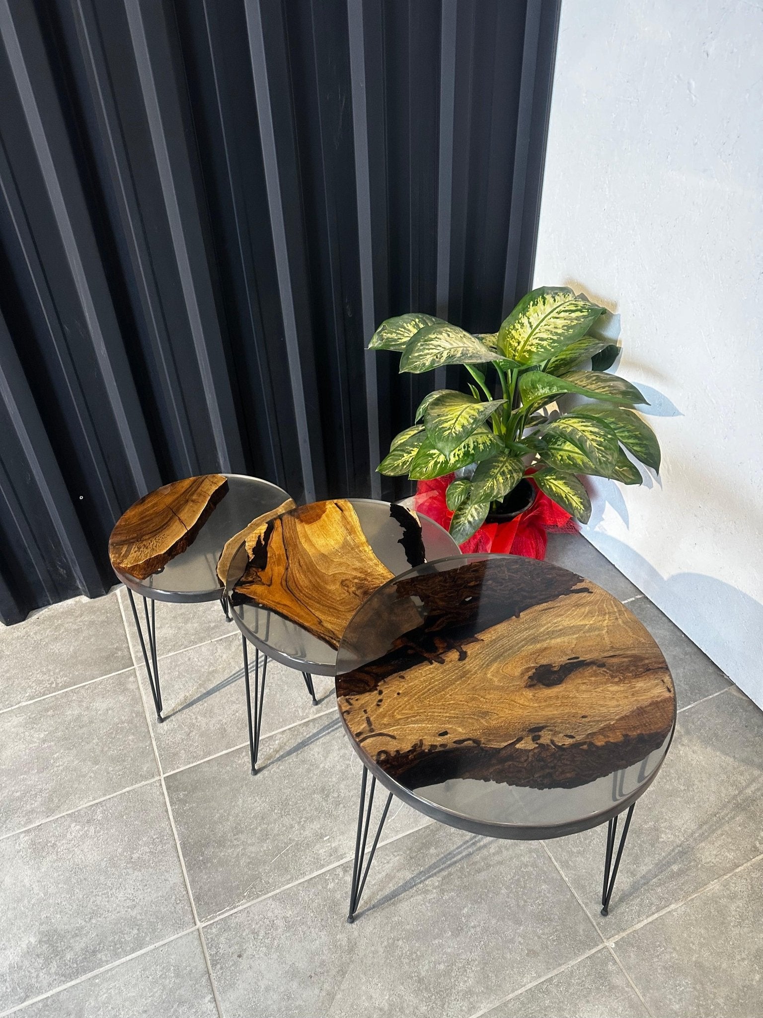 Kaffeeservice Epoxidharz Walnussholz - 3 Unikate in klarer Harzoptik