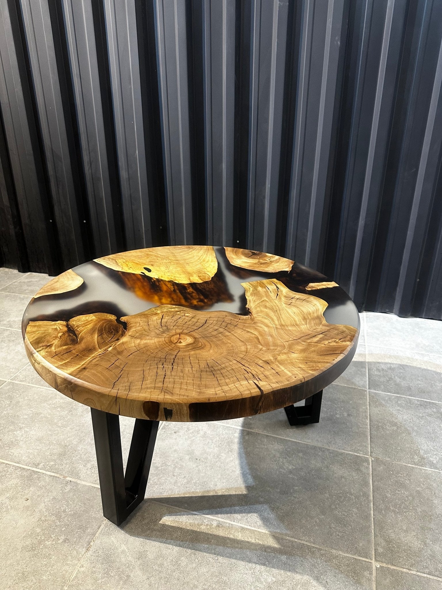 Couchtisch Platte Epoxidharz Walnuss rund - 80 cm