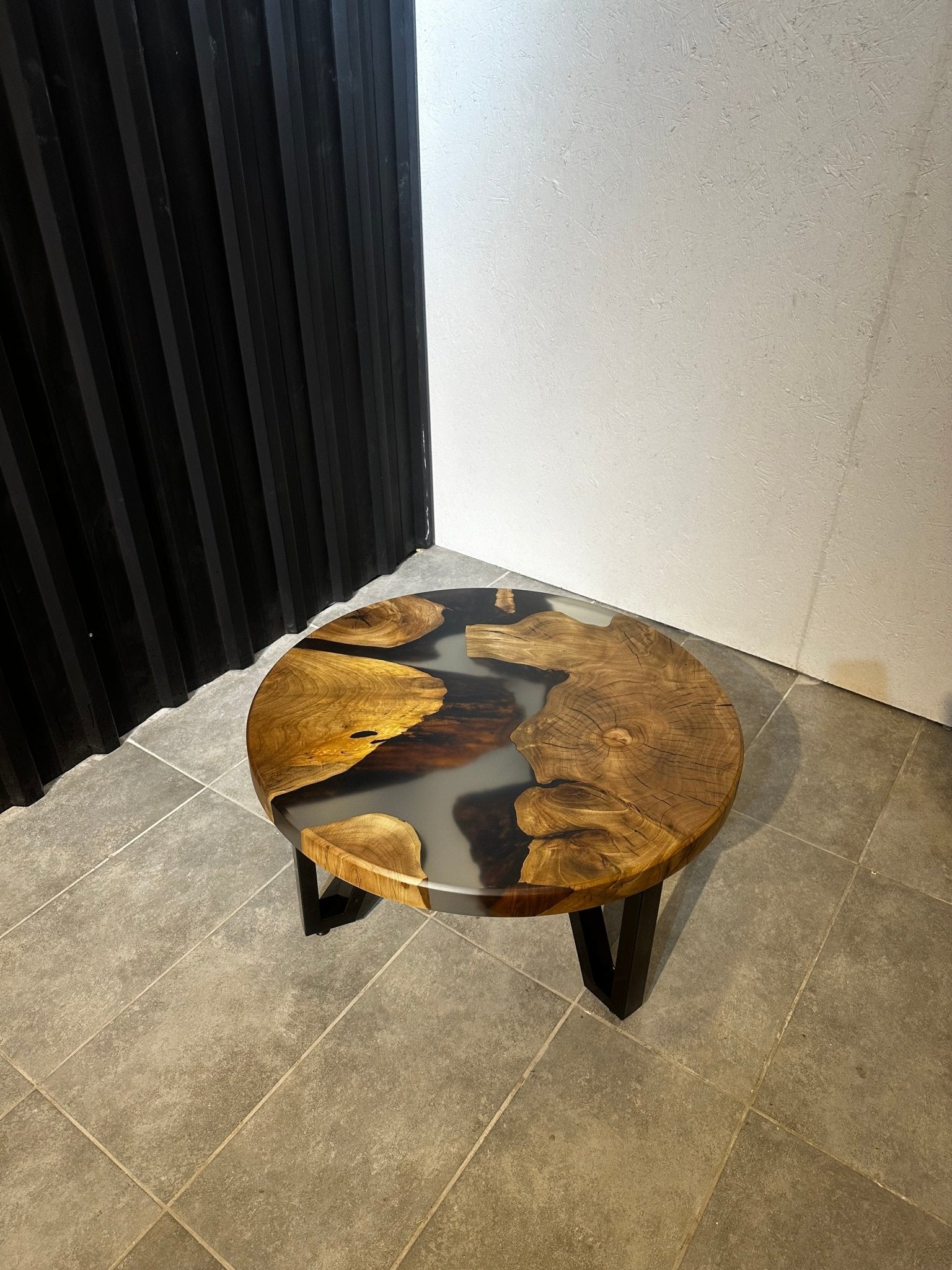 Couchtisch Platte Epoxidharz Walnuss rund - 80 cm