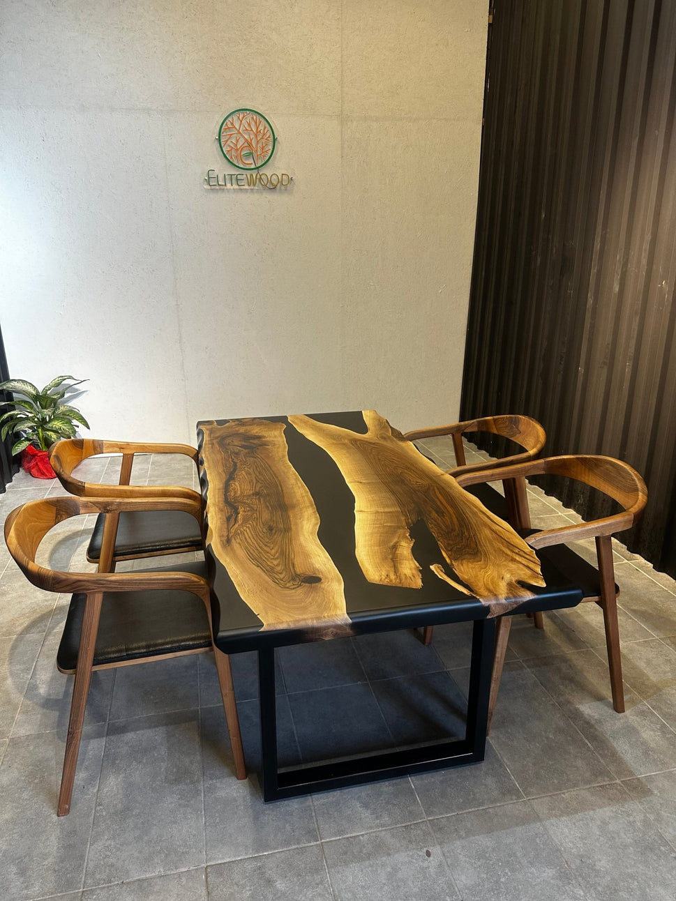 Esstisch Epoxidharz Nussbaum River Table 180×90 cm mit X-Gestell