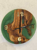 Wechseln Epoxy Clock Green Resin - Round Modern Wall Design Made of Resin &amp; Wood - Elite Wood - clock 3 Bild