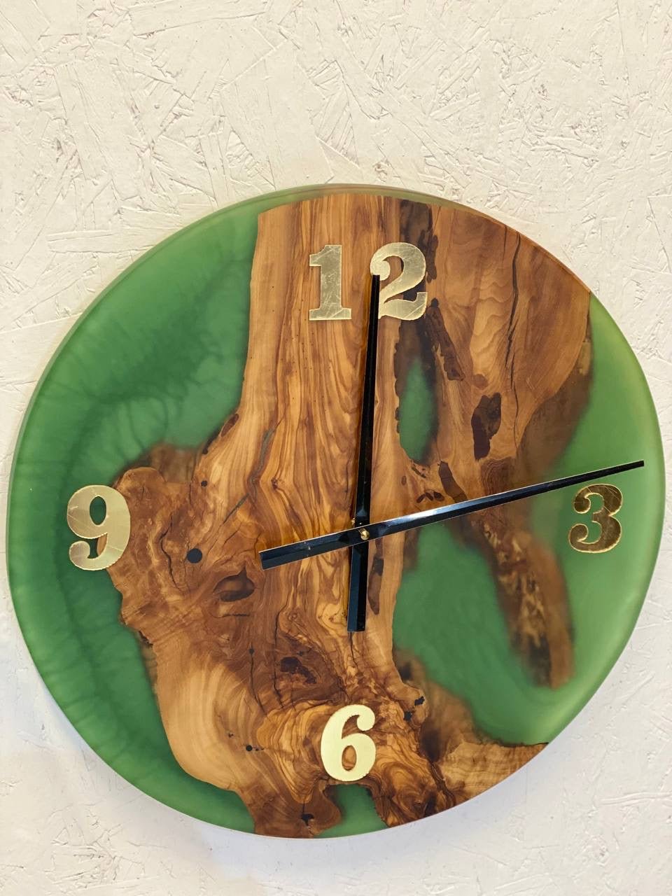 Epoxiduhr Grün Resin - Rundes modernes Wanddesign aus Resin &amp; Holz