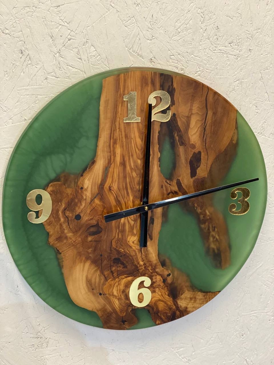 Epoxiduhr Grün Resin - Rundes modernes Wanddesign aus Resin &amp; Holz