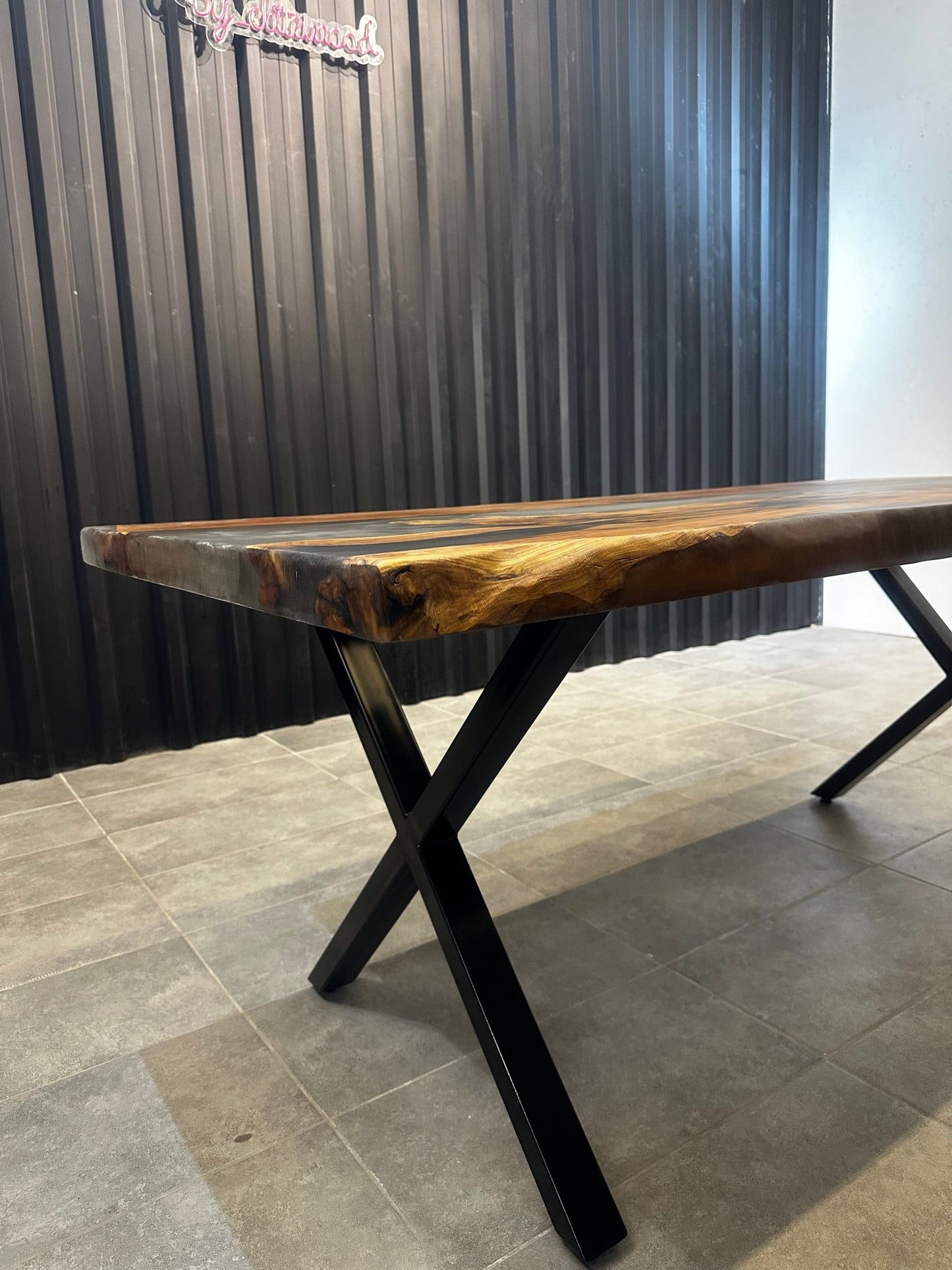 Epoxy resin dining table Olive 180x90 - River Table with a metal frame - Elite Wood - Live edge dining table
