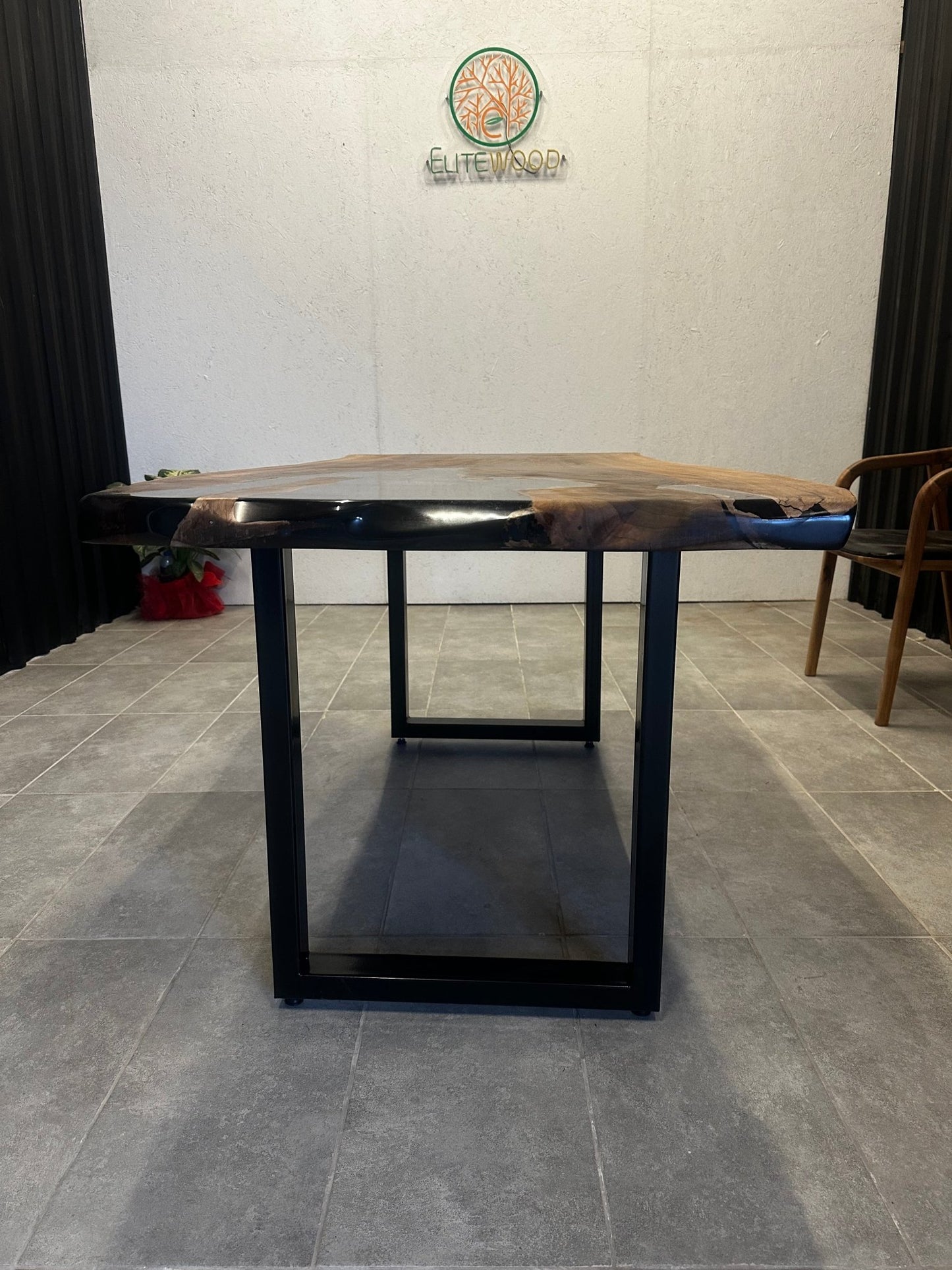 Epoxy resin table walnut 160x80 - unique with black resin - live edge river table - Elite Wood - Live edge dining table
