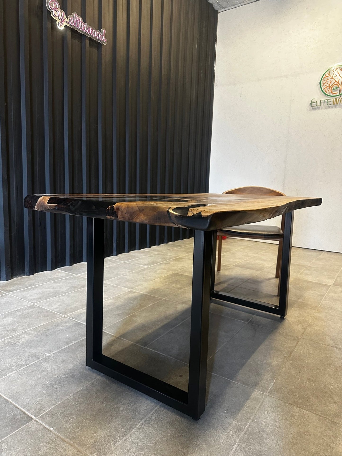 Epoxy resin table walnut 160x80 - unique with black resin - live edge river table - Elite Wood - Live edge dining table