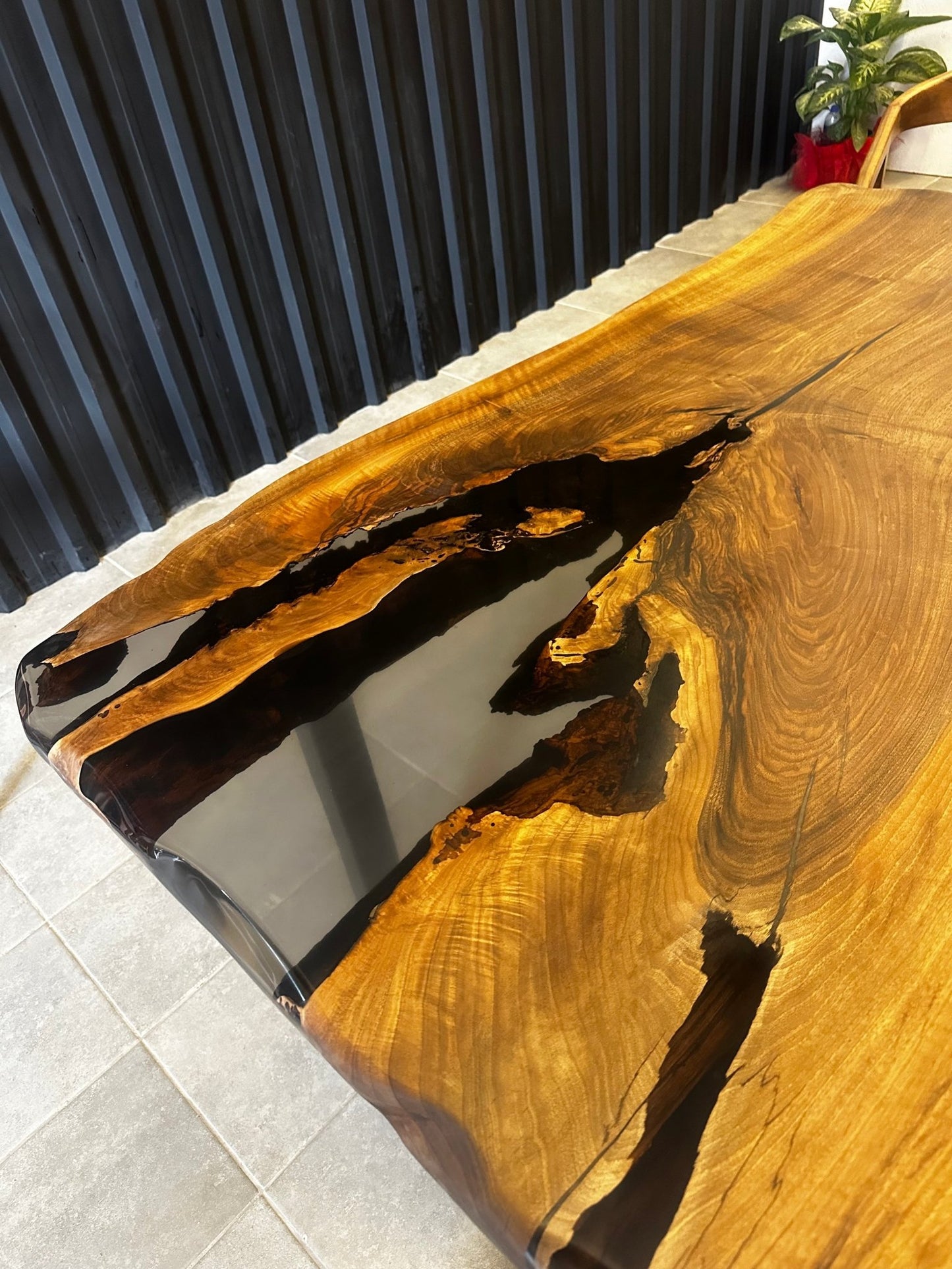 Epoxy resin table walnut 160x80 - unique with black resin - live edge river table - Elite Wood - Live edge dining table
