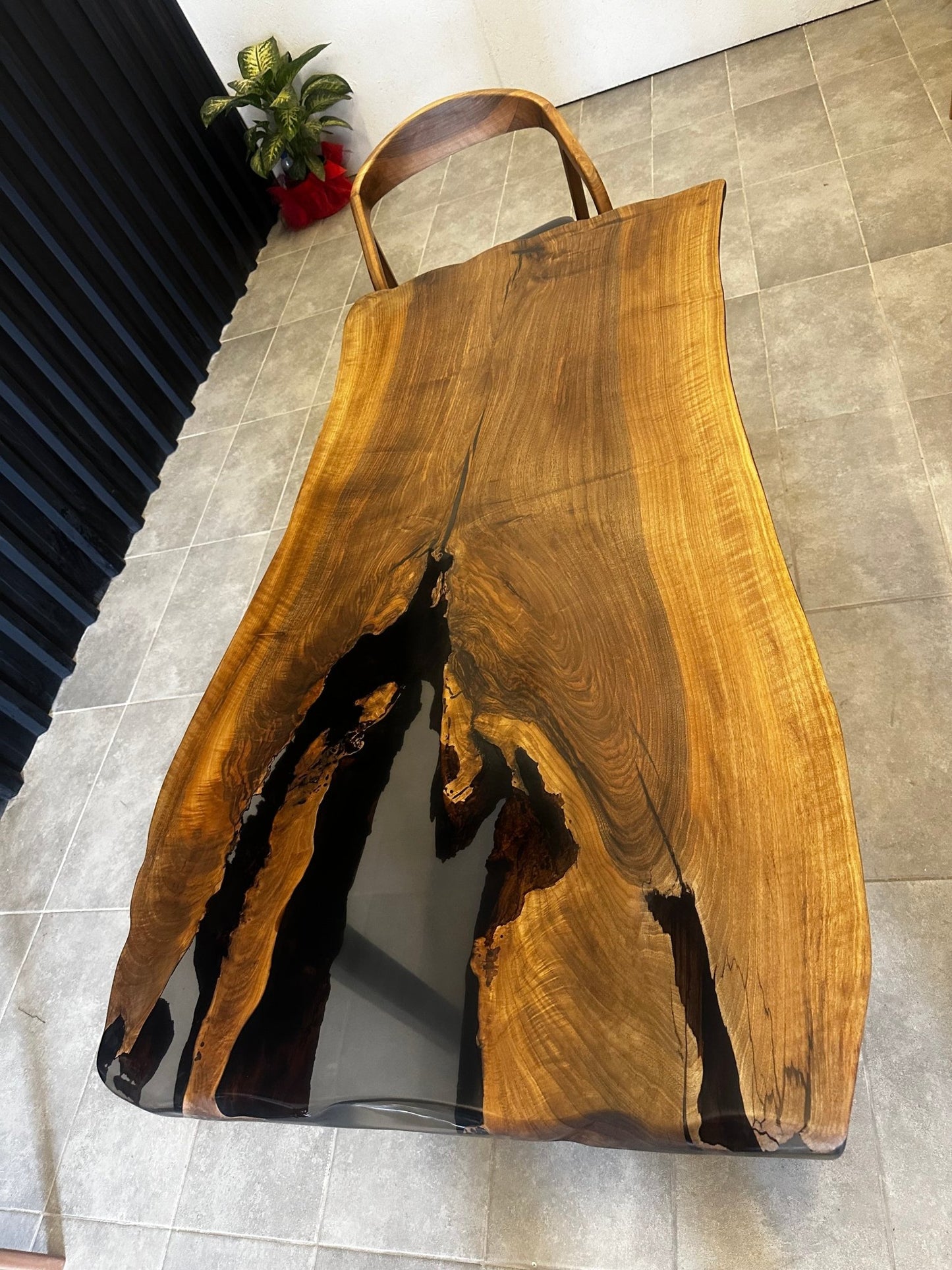 Epoxy resin table walnut 160x80 - unique with black resin - live edge river table - Elite Wood - Live edge dining table