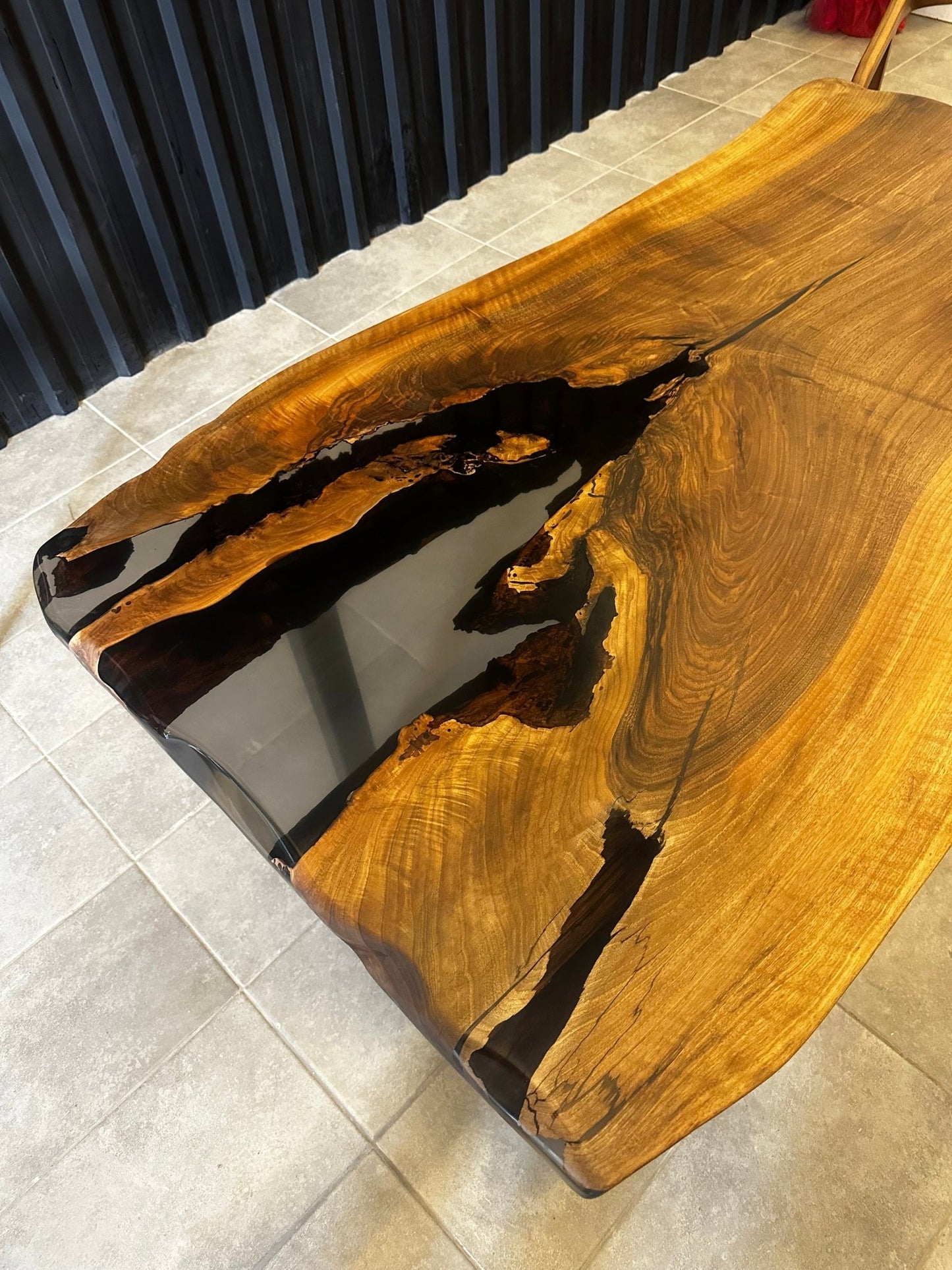 Epoxy resin table walnut 160x80 - unique with black resin - live edge river table - Elite Wood - Live edge dining table