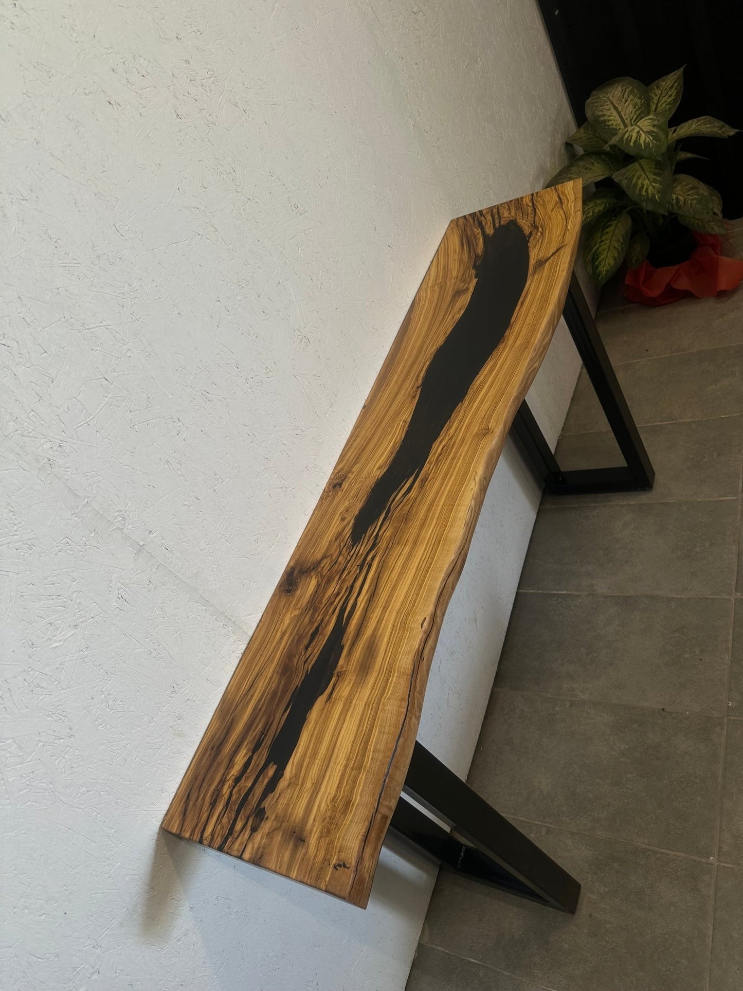 Live edge console table - black & natural edge - 120 × 30cm - Elite Wood - Console Table