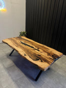 Wechseln Live edge dining table epoxy resin chestnut wood - 220x105 cm with natural edge &amp; black resin - Elite Wood - Live edge dining table 2 Bild
