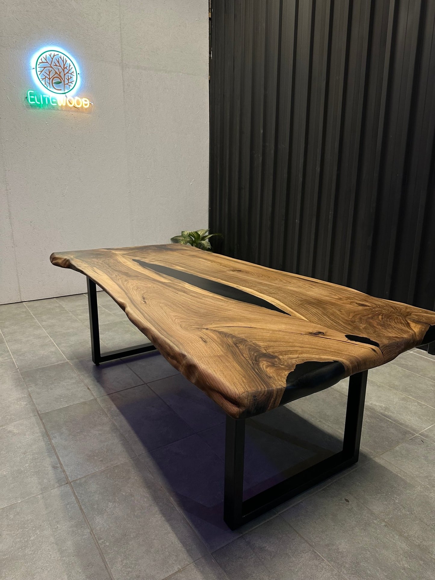 Live edge dining table walnut 240x110 - handmade unique table with black river - Elite Wood - Live edge dining table