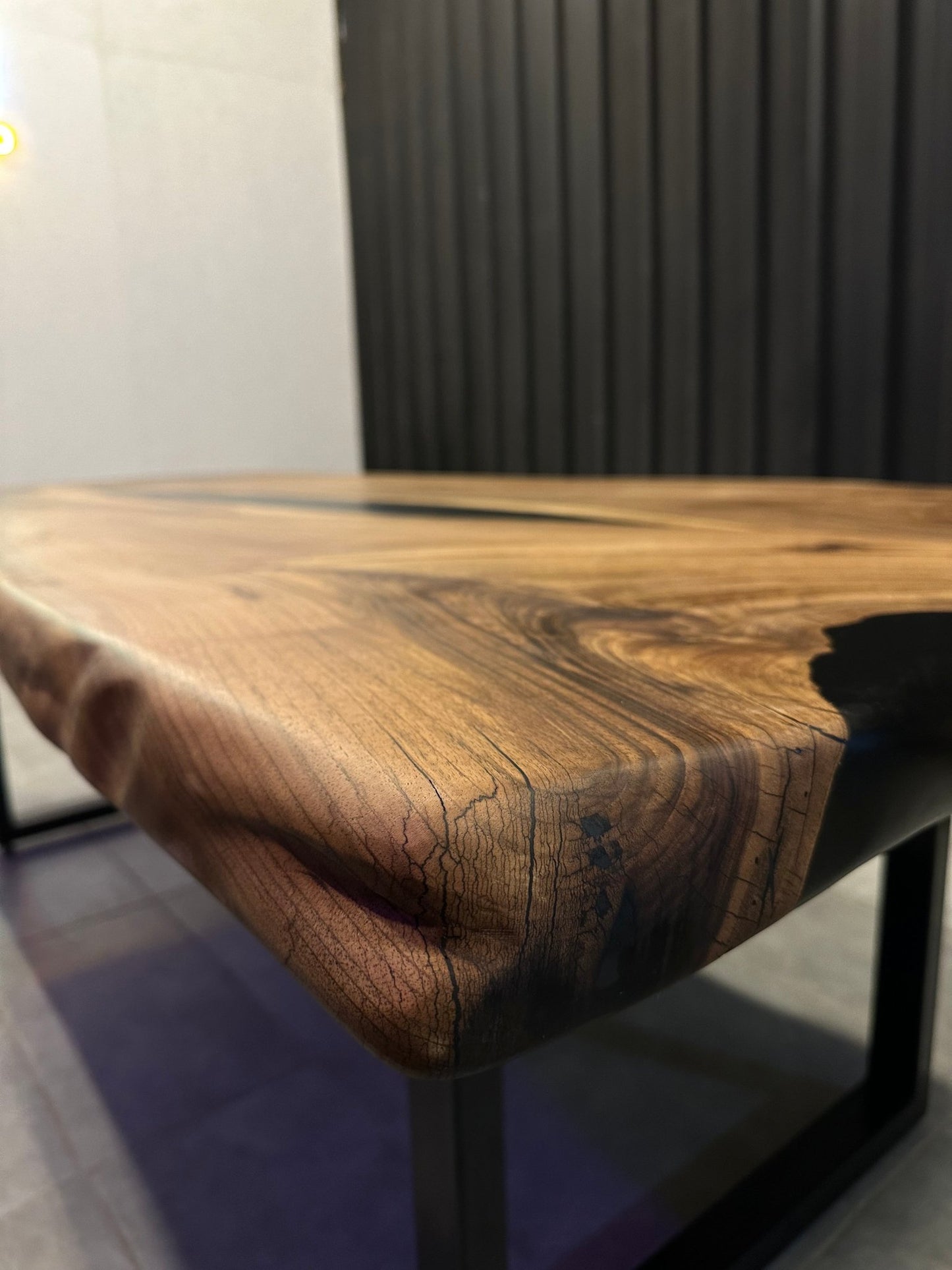 Live edge dining table walnut 240x110 - handmade unique table with black river - Elite Wood - Live edge dining table