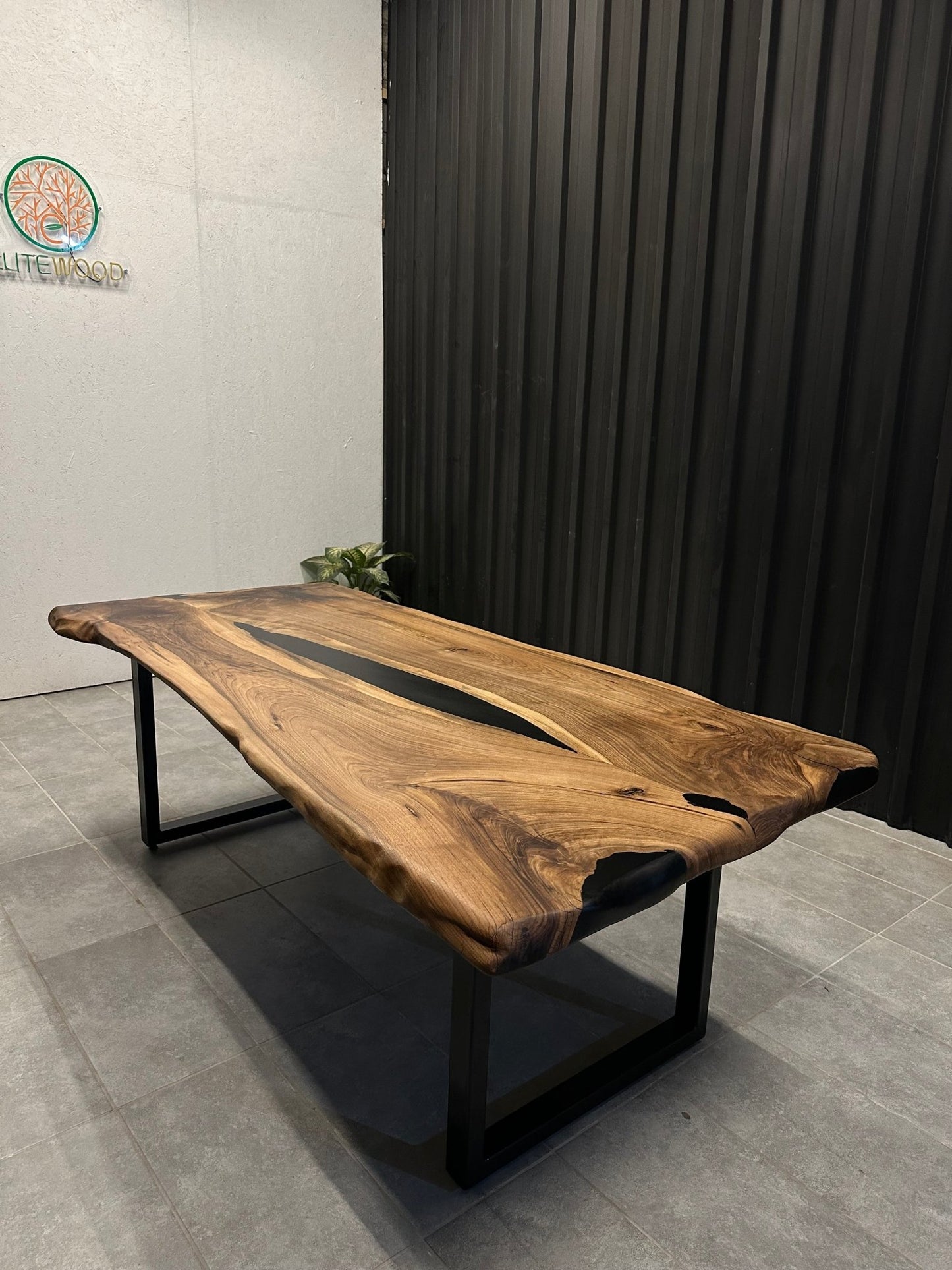 Live edge dining table walnut 240x110 - handmade unique table with black river - Elite Wood - Live edge dining table