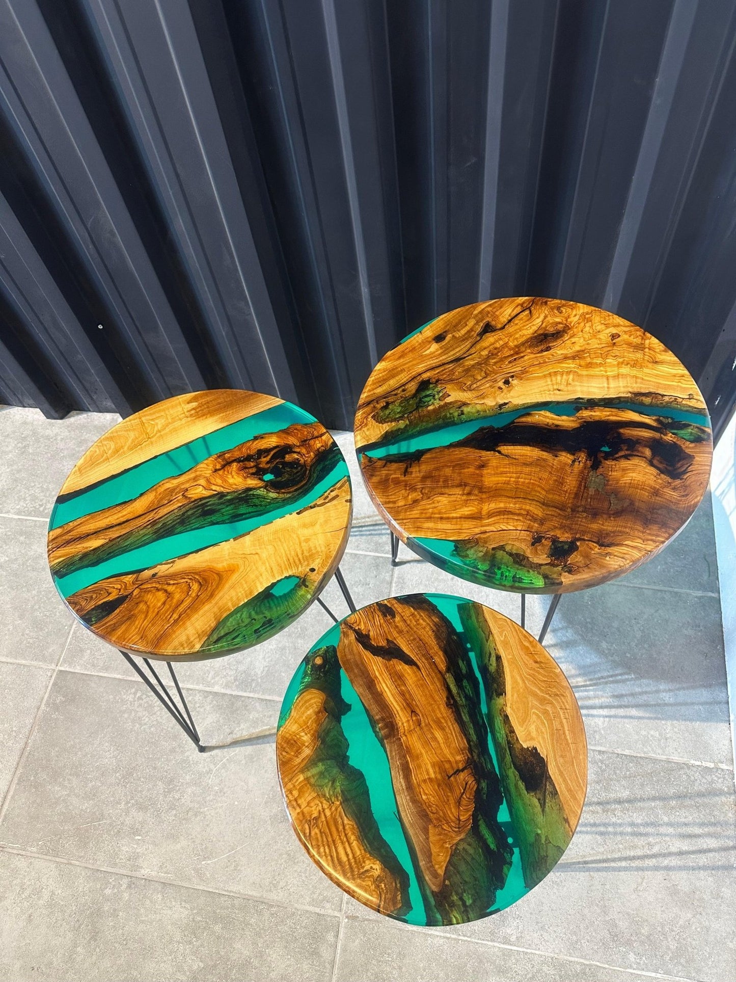 Live edge Side table - 3 - olive wood tables with a green epoxy resin. - Elite Wood - coffee table