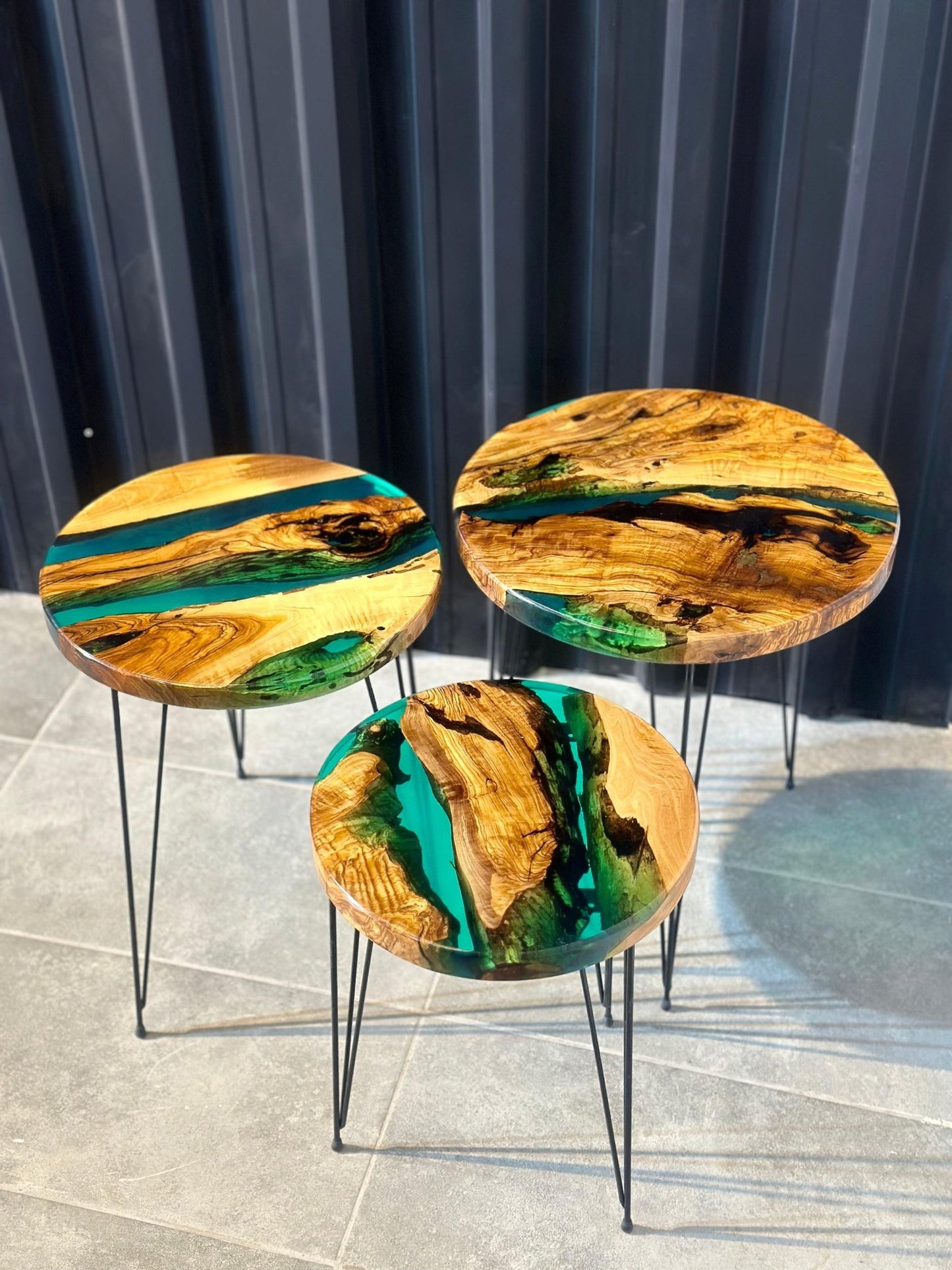 Live edge Side table - 3 - olive wood tables with a green epoxy resin. - Elite Wood - coffee table