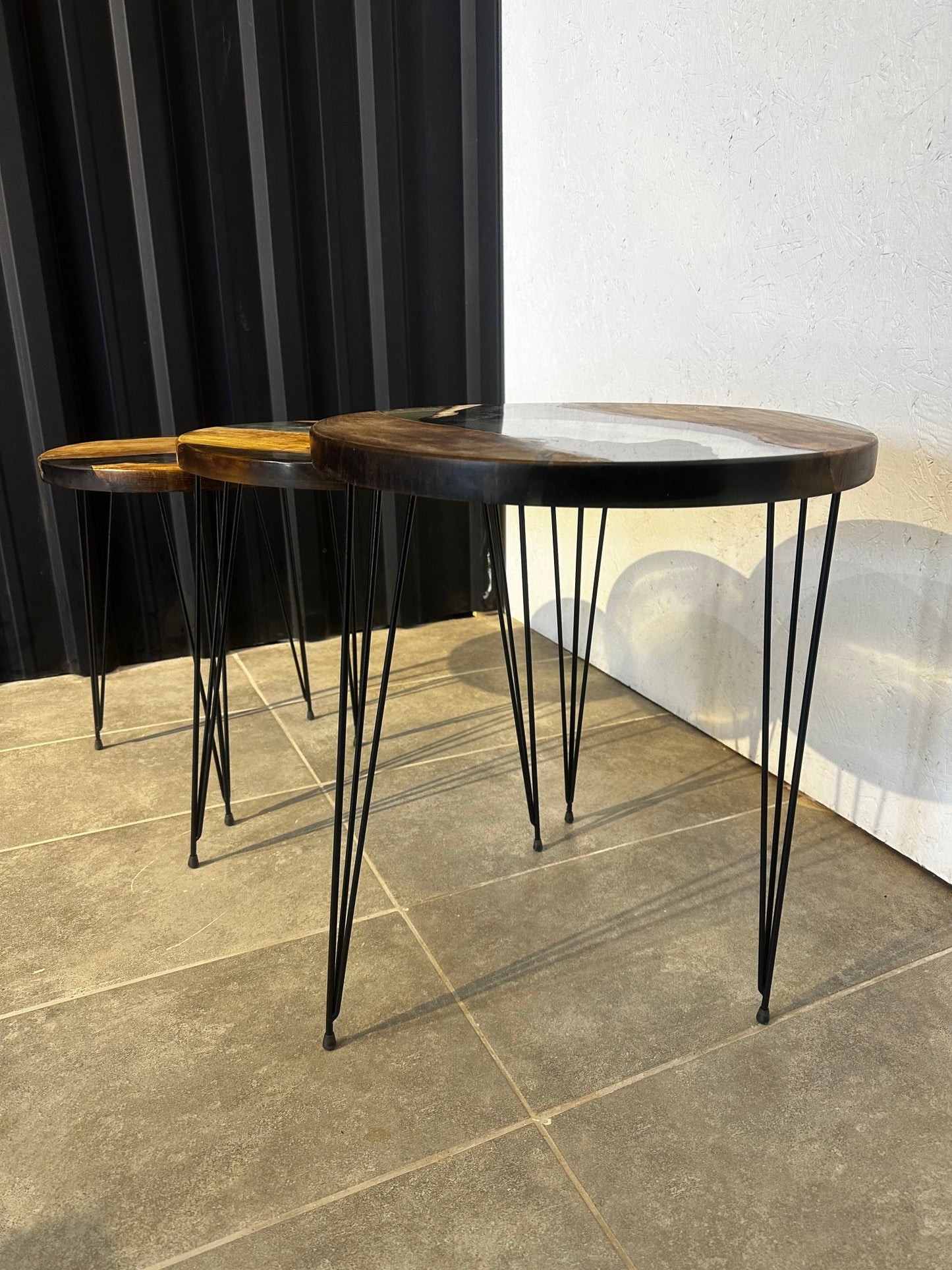 Side table set Epoxy resin walnut - 3 designer tables with natural edge - Elite Wood - coffee table
