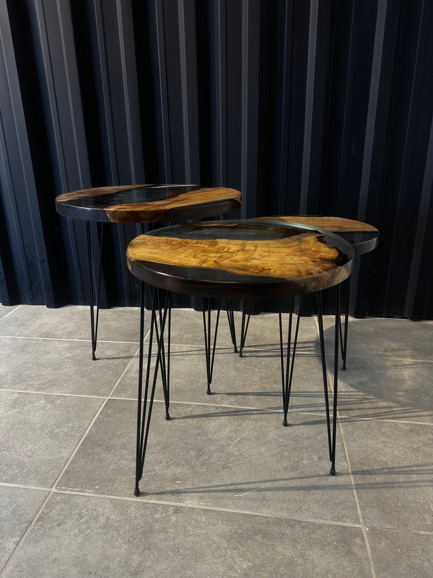Side table set Epoxy resin walnut - 3 designer tables with natural edge - Elite Wood - coffee table