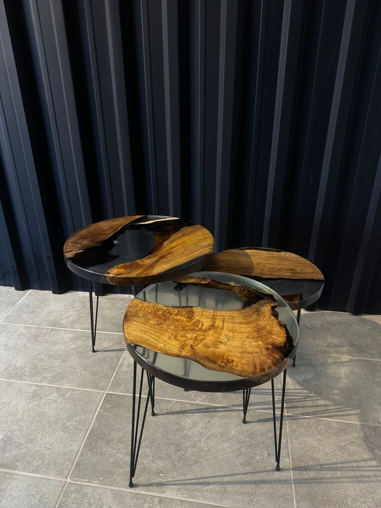 Side table set Epoxy resin walnut - 3 designer tables with natural edge - Elite Wood - coffee table
