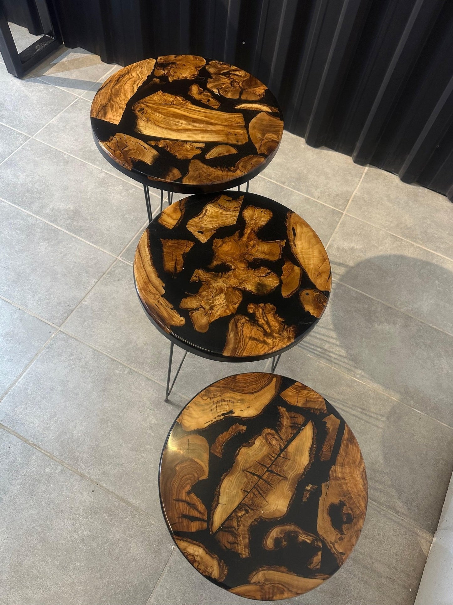 Side table set olive wood - 3 - series set designer tables with deep black epoxy resin - Elite Wood - coffee table